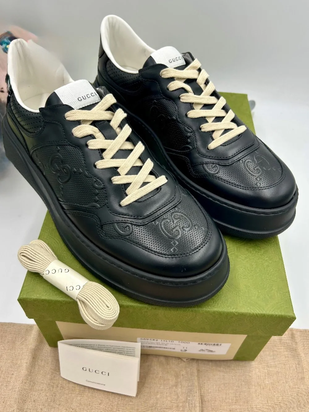 Men’s Gucci GG Embossed Leather Sneakers Size 11/fits 11.5 US. Made in Italy.